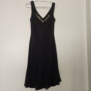 SL Fashions Black Midi Dress Gold Jewels Whimsigoth Y2K 90s Formal Date Night